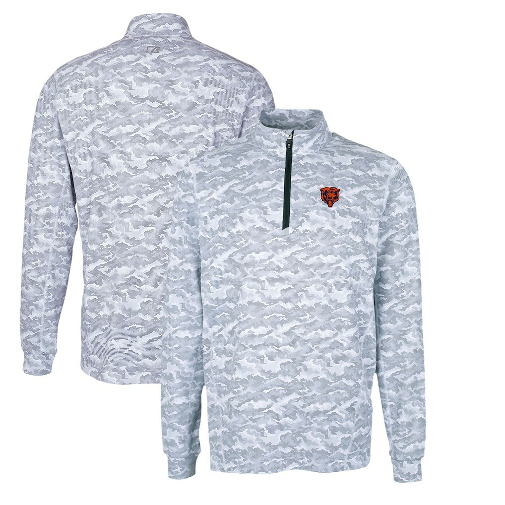 Chicago Bears Cutter & Buck Throwback Logo Traverse Camo Print Stretch Quarter-Zip Pullover Top Charcoal - NFL