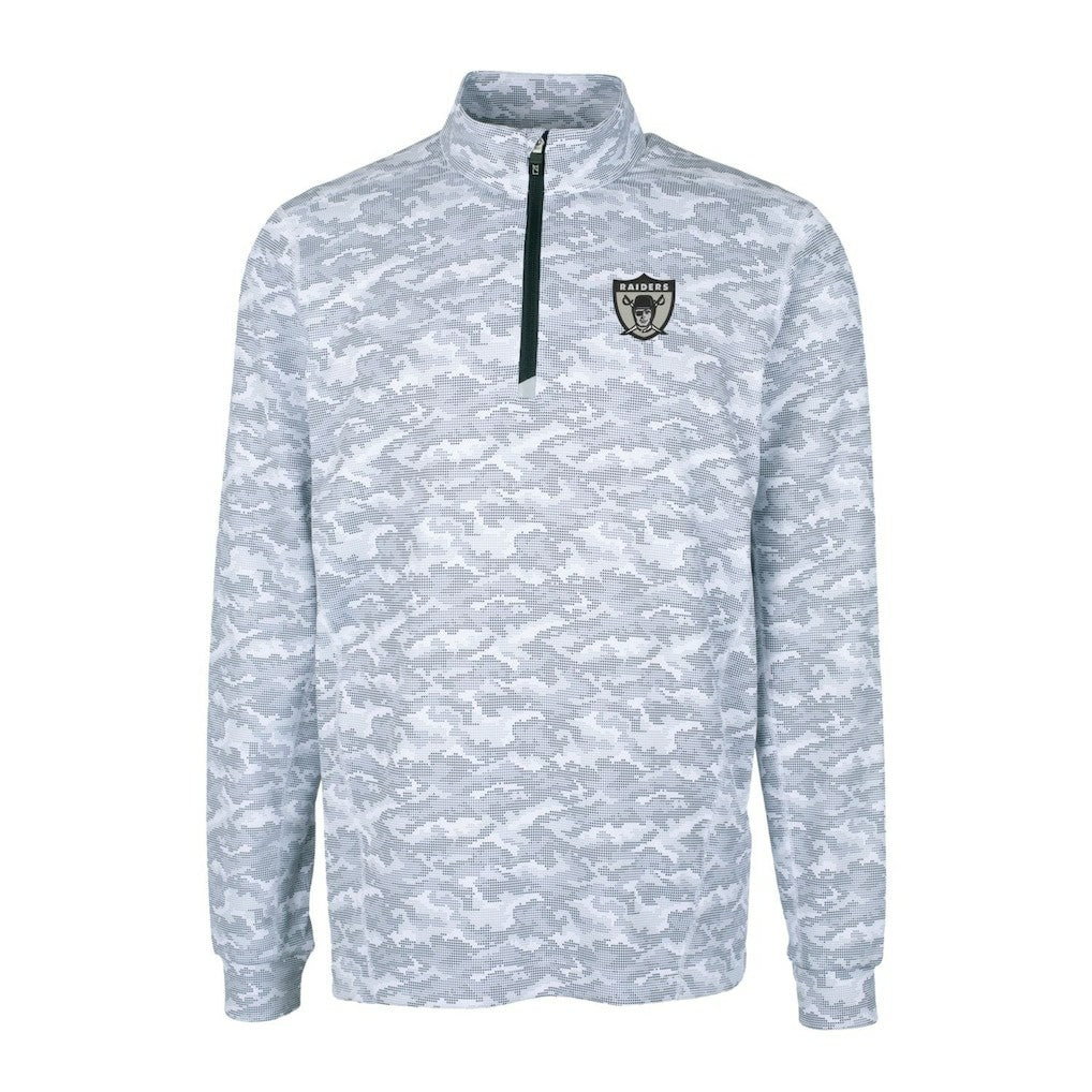 Las Vegas Raiders Cutter & Buck Throwback Logo Traverse Camo Print Stretch Quarter-Zip Pullover Top Charcoal - NFL
