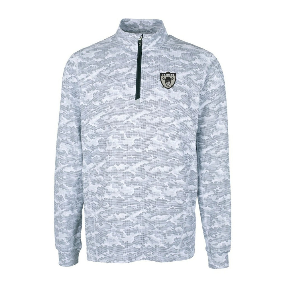 Las Vegas Raiders Cutter & Buck Throwback Logo Traverse Camo Print Stretch Quarter-Zip Pullover Top Charcoal - NFL