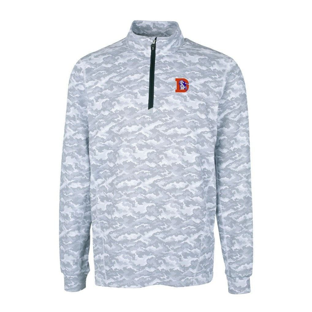 Denver Broncos Cutter & Buck Throwback Logo Traverse Camo Print Stretch Quarter-Zip Pullover Top Charcoal - NFL