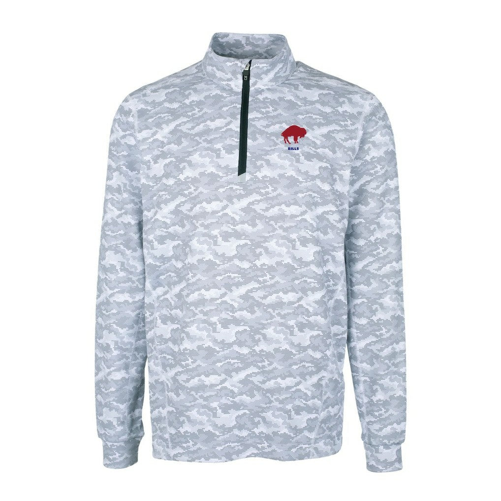 Buffalo Bills Cutter & Buck Throwback Logo Traverse Camo Print Stretch Quarter-Zip Pullover Top Charcoal - NFL