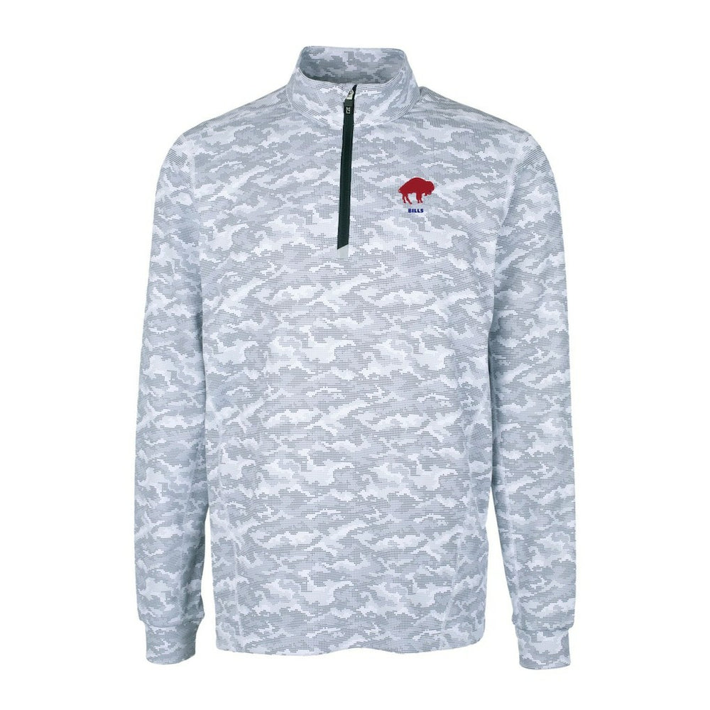 Buffalo Bills Cutter & Buck Throwback Logo Traverse Camo Print Stretch Quarter-Zip Pullover Top Charcoal - NFL