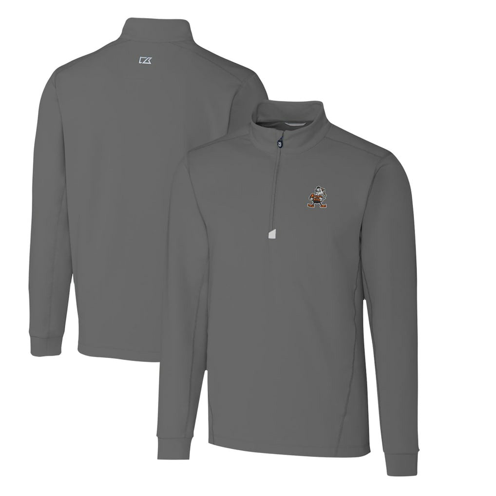 Cleveland Browns Cutter & Buck Throwback Logo Traverse Stretch Quarter-Zip Pullover Top Steel - NFL