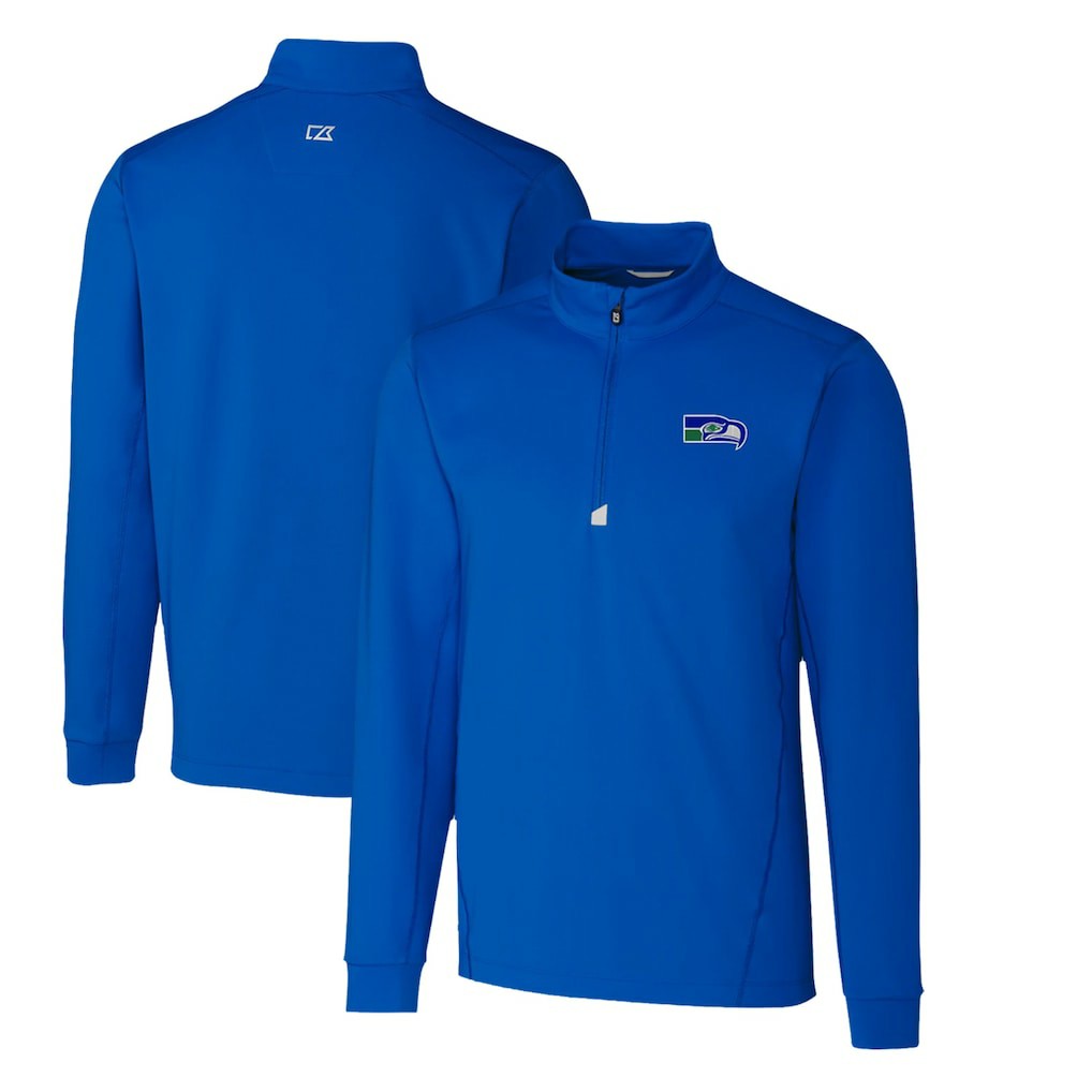 Seattle Seahawks Cutter & Buck Throwback Logo Traverse Stretch Quarter-Zip Pullover Top Royal - NFL