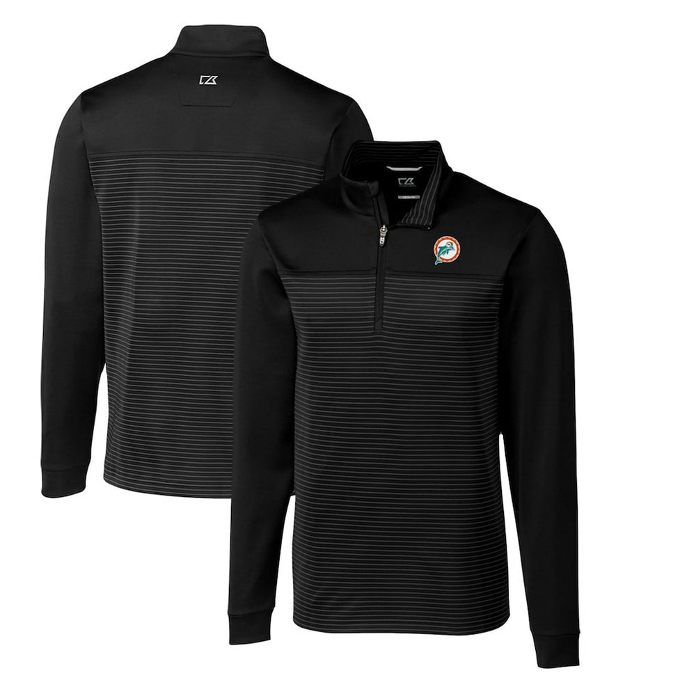 Miami Dolphins Cutter & Buck Throwback Logo Traverse Stripe Stretch Quarter-Zip Pullover Top Black - NFL