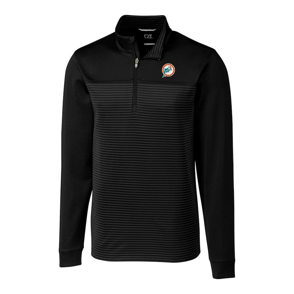Miami Dolphins Cutter & Buck Throwback Logo Traverse Stripe Stretch Quarter-Zip Pullover Top Black - NFL