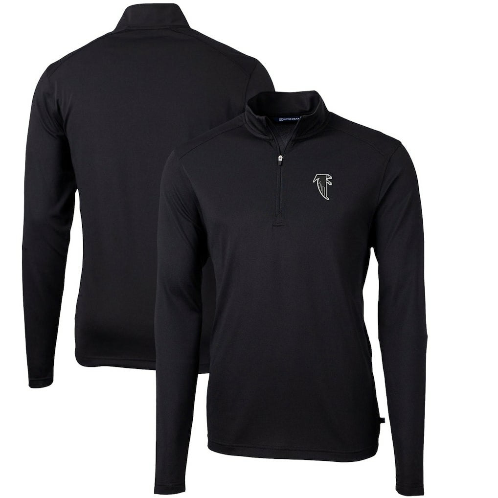 Atlanta Falcons Cutter & Buck Throwback Logo Virtue Eco Pique Recycled Quarter-Zip Pullover Top Black - NFL