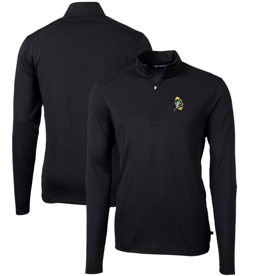 Green Bay Packers Cutter & Buck Throwback Logo Virtue Eco Pique Recycled Quarter-Zip Pullover Top Black - NFL