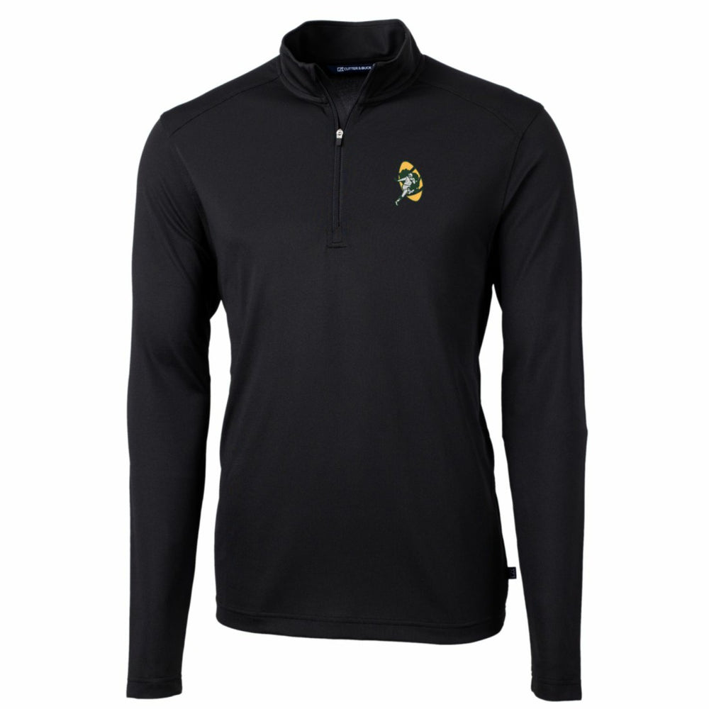 Green Bay Packers Cutter & Buck Throwback Logo Virtue Eco Pique Recycled Quarter-Zip Pullover Top Black - NFL