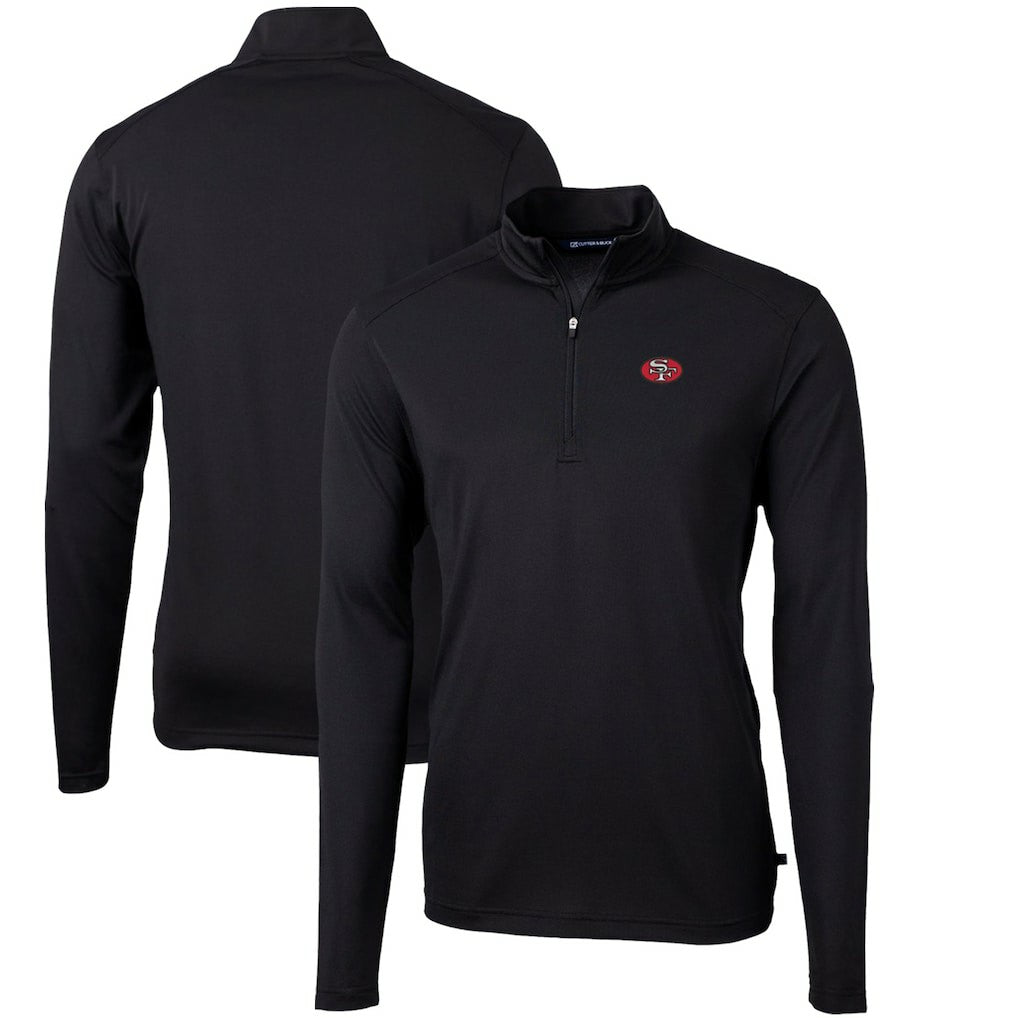 San Francisco 49ers Cutter & Buck Throwback Logo Virtue Eco Pique Recycled Quarter-Zip Pullover Top Black - NFL