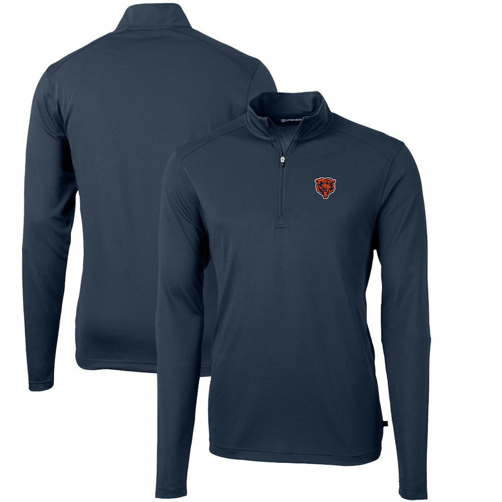 Chicago Bears Cutter & Buck Throwback Logo Virtue Eco Pique Recycled Quarter-Zip Pullover Top Navy - NFL