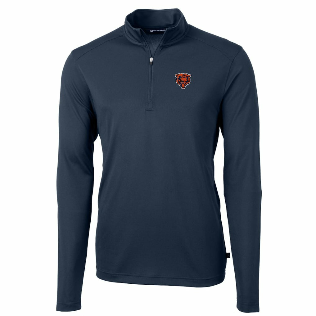Chicago Bears Cutter & Buck Throwback Logo Virtue Eco Pique Recycled Quarter-Zip Pullover Top Navy - NFL