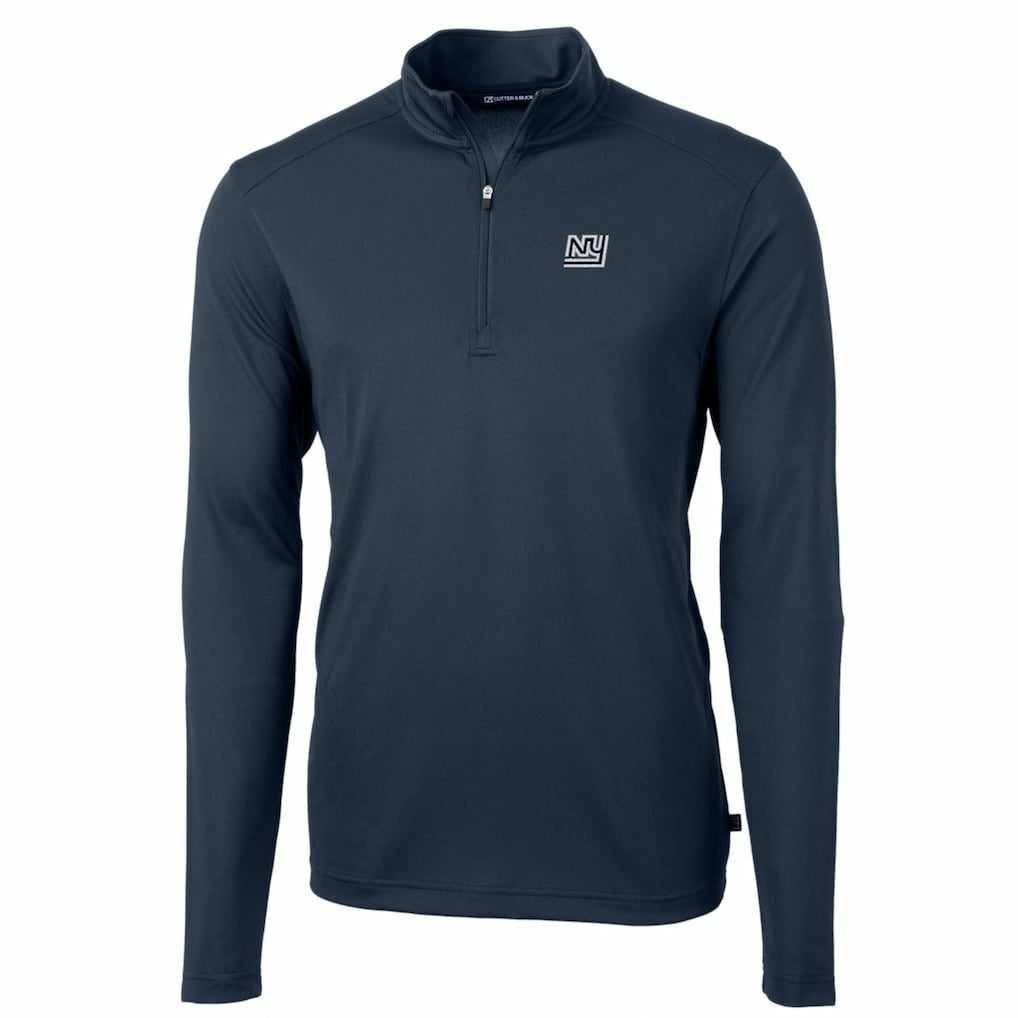 New York Giants Cutter & Buck Throwback Logo Virtue Eco Pique Recycled Quarter-Zip Pullover Top Navy - NFL