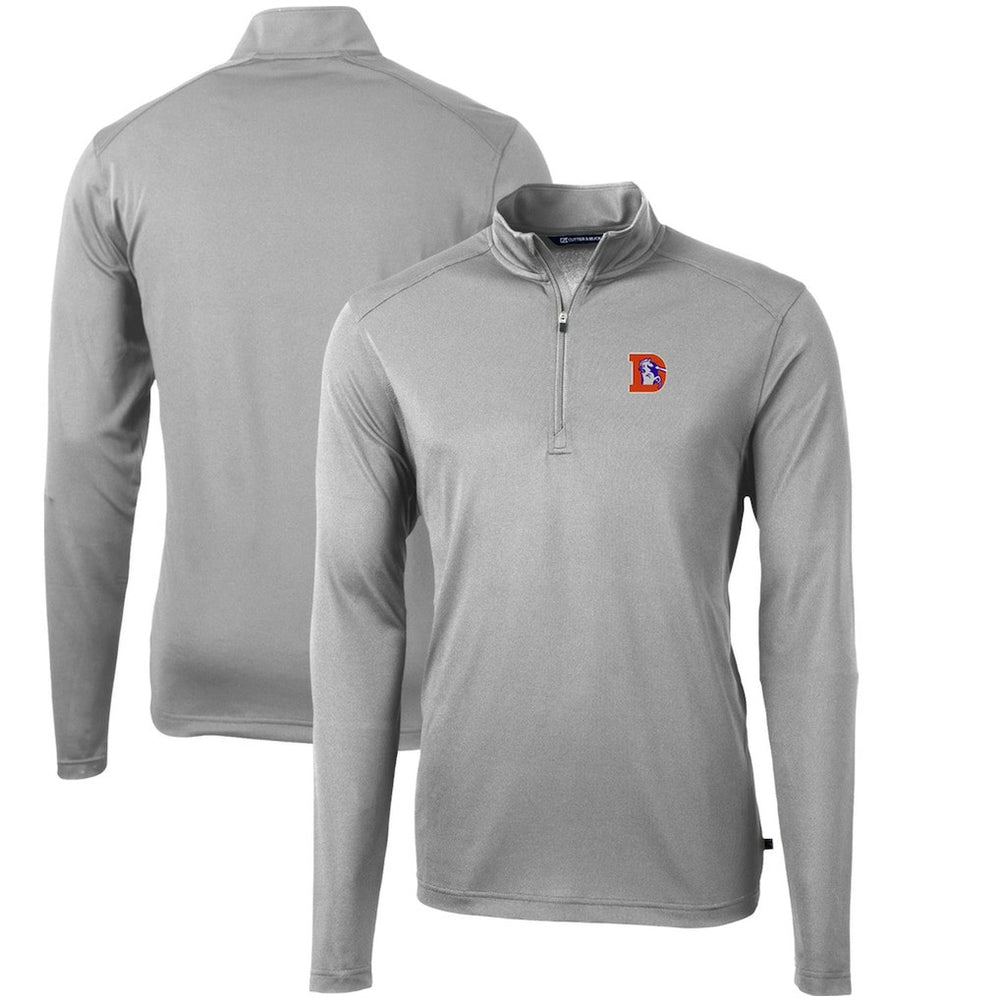 Denver Broncos Cutter & Buck Throwback Logo Virtue Eco Pique Recycled Quarter-Zip Pullover Top Gray - NFL