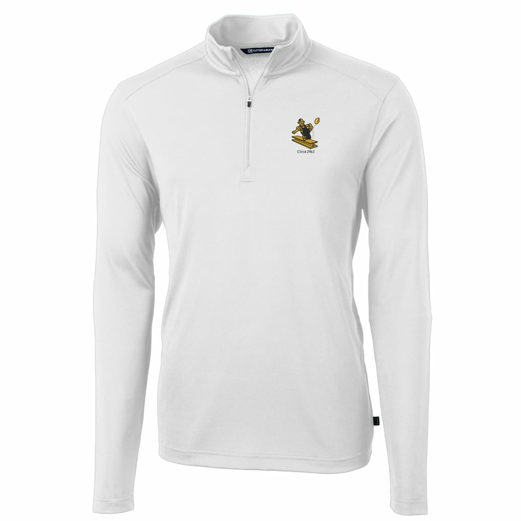 Pittsburgh Steelers Cutter & Buck Throwback Logo Virtue Eco Pique Recycled Quarter-Zip Pullover Top White - NFL