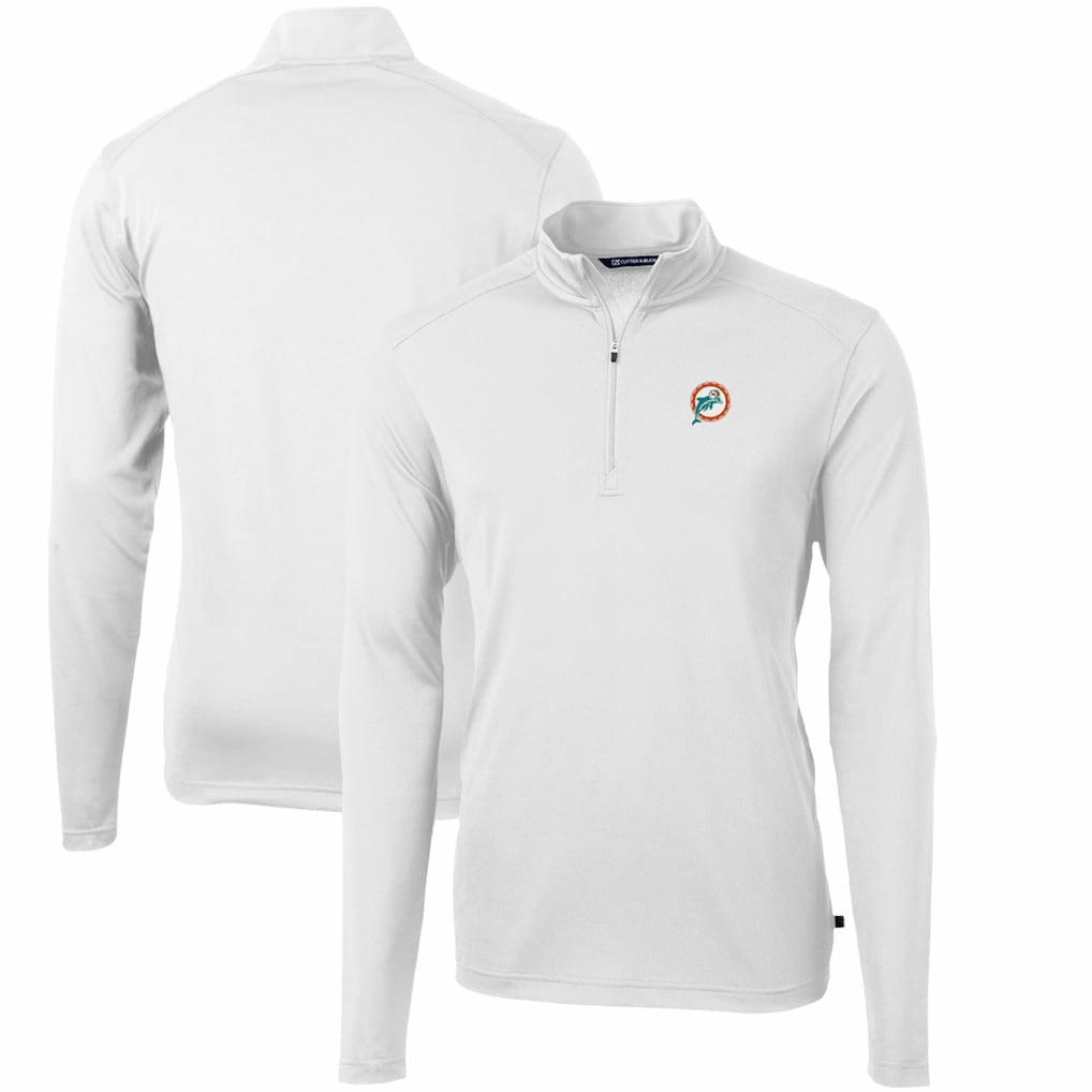 Miami Dolphins Cutter & Buck Throwback Logo Virtue Eco Pique Recycled Quarter-Zip Pullover Top White - NFL