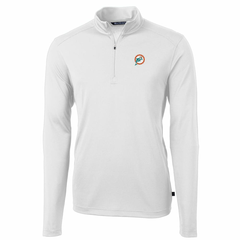Miami Dolphins Cutter & Buck Throwback Logo Virtue Eco Pique Recycled Quarter-Zip Pullover Top White - NFL
