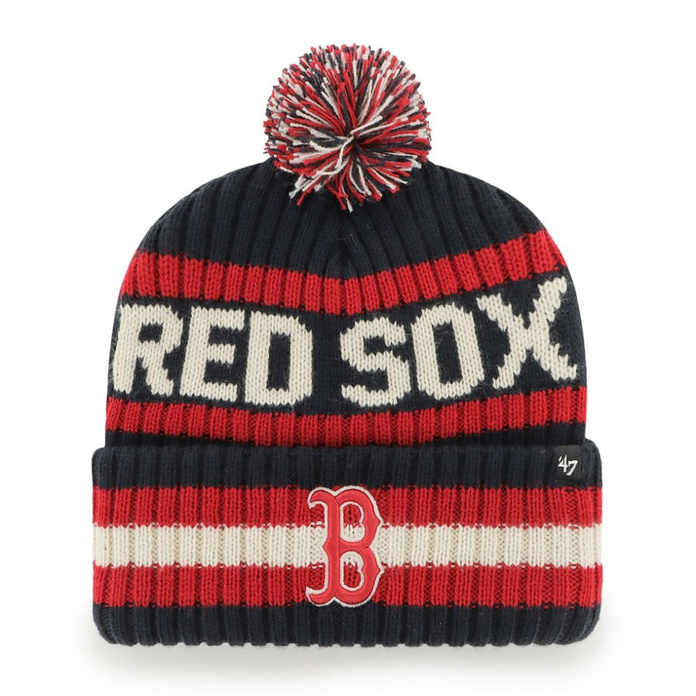 Boston Red Sox '47 Primary Team Logo Bering Pom Top Cuff Knit Hat – Navy On Sale