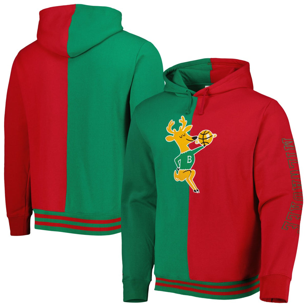 Mitchell & Ness - Milwaukee Bucks Hardwood Classics Split Pullover Hoodie - Green/Red