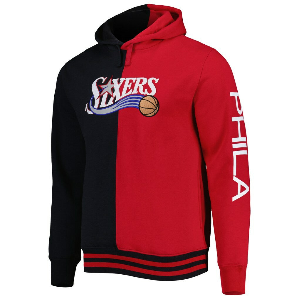 Mitchell & Ness - Philadelphia 76ers Hardwood Classics Split Pullover Hoodie - Black/Red