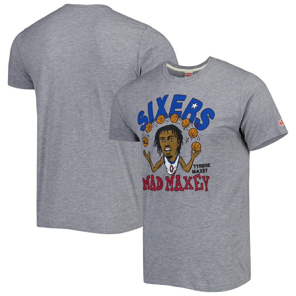 NBA - Tyrese Maxey Philadelphia 76ers Homage Caricature Tri-Blend T-Shirt - Gray