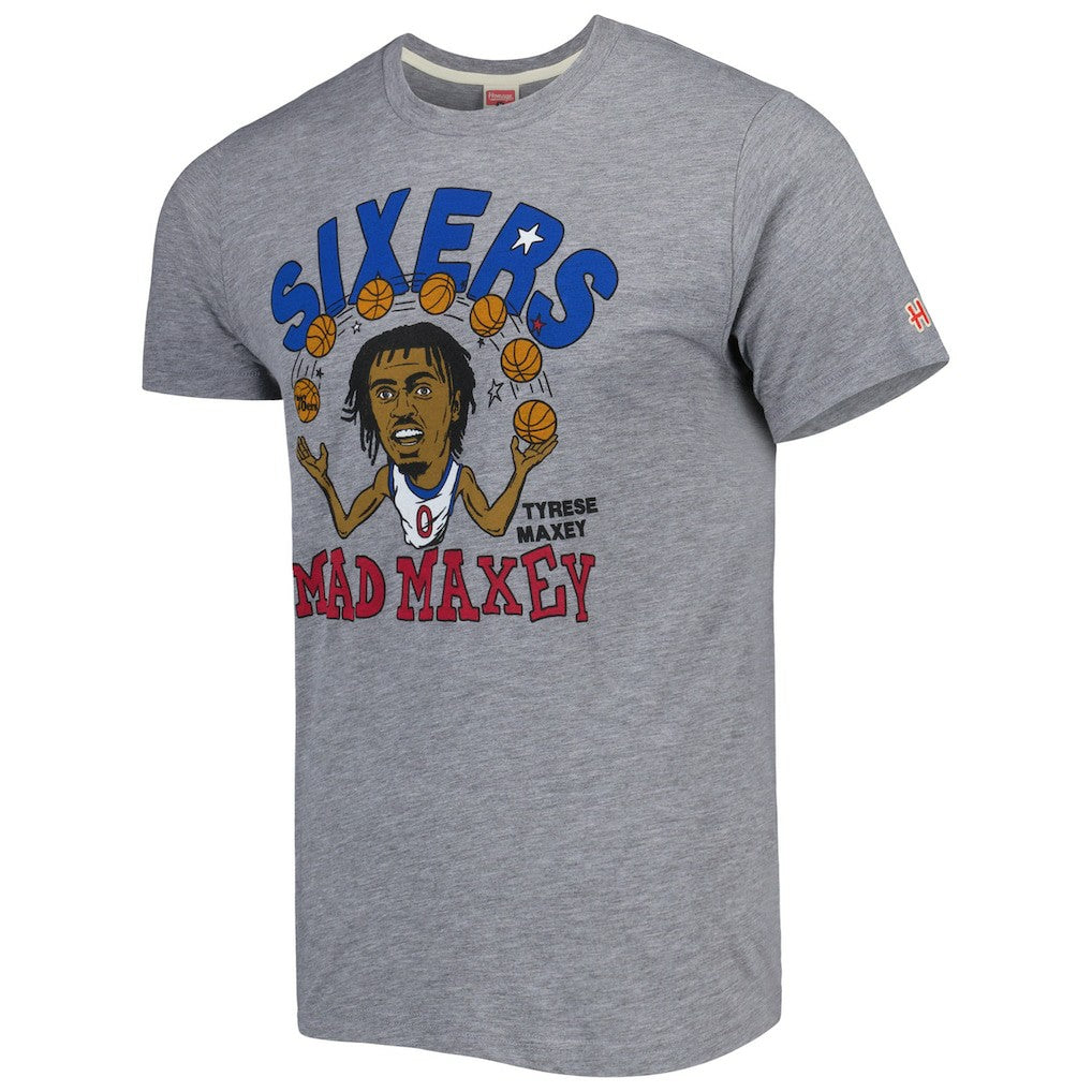 NBA - Tyrese Maxey Philadelphia 76ers Homage Caricature Tri-Blend T-Shirt - Gray