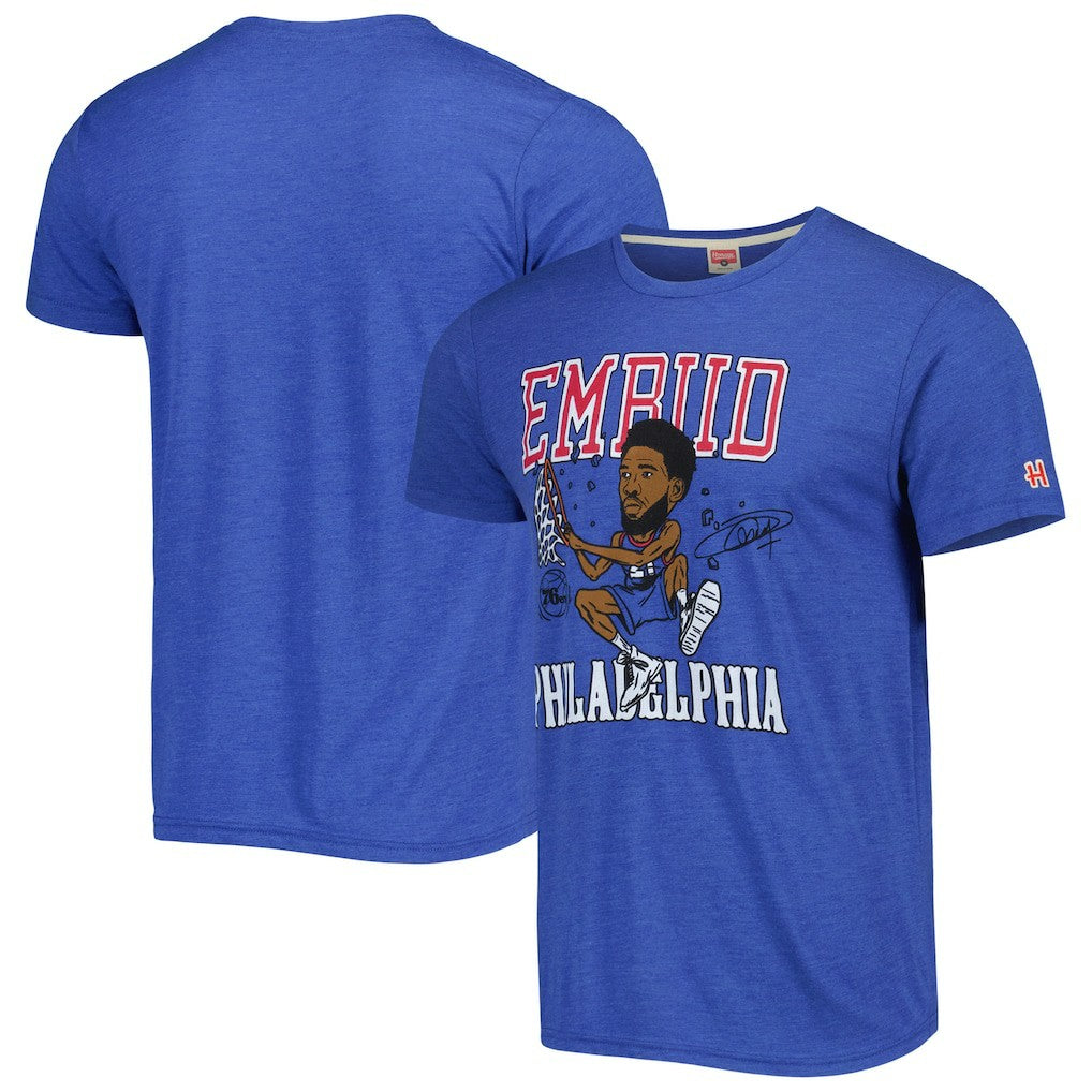 NBA - Joel Embiid Philadelphia 76ers Homage Caricature Tri-Blend T-Shirt - Royal