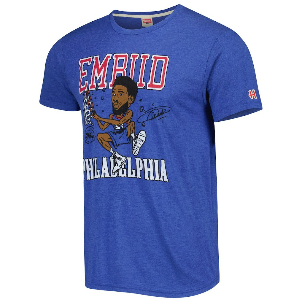NBA - Joel Embiid Philadelphia 76ers Homage Caricature Tri-Blend T-Shirt - Royal
