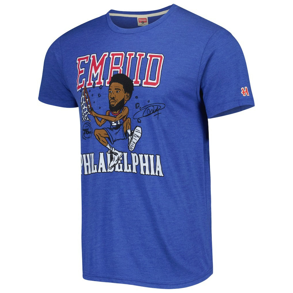 NBA - Joel Embiid Philadelphia 76ers Homage Caricature Tri-Blend T-Shirt - Royal
