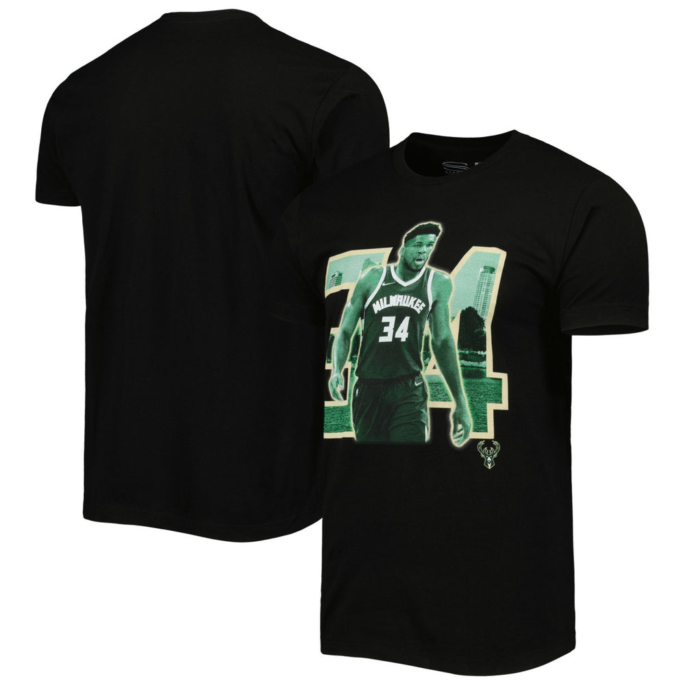 NBA - Giannis Antetokounmpo Milwaukee Bucks Stadium Essentials Unisex Player Skyline T-Shirt - Black