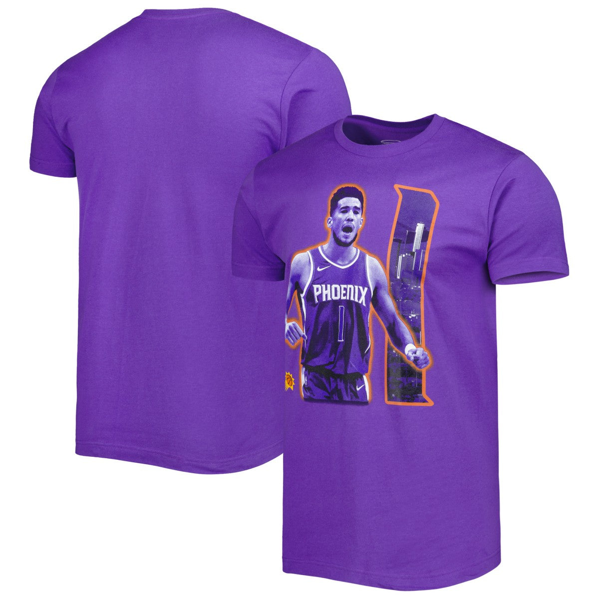 NBA - Devin Booker Phoenix Suns Stadium Essentials Unisex Player Skyline T-Shirt - Purple