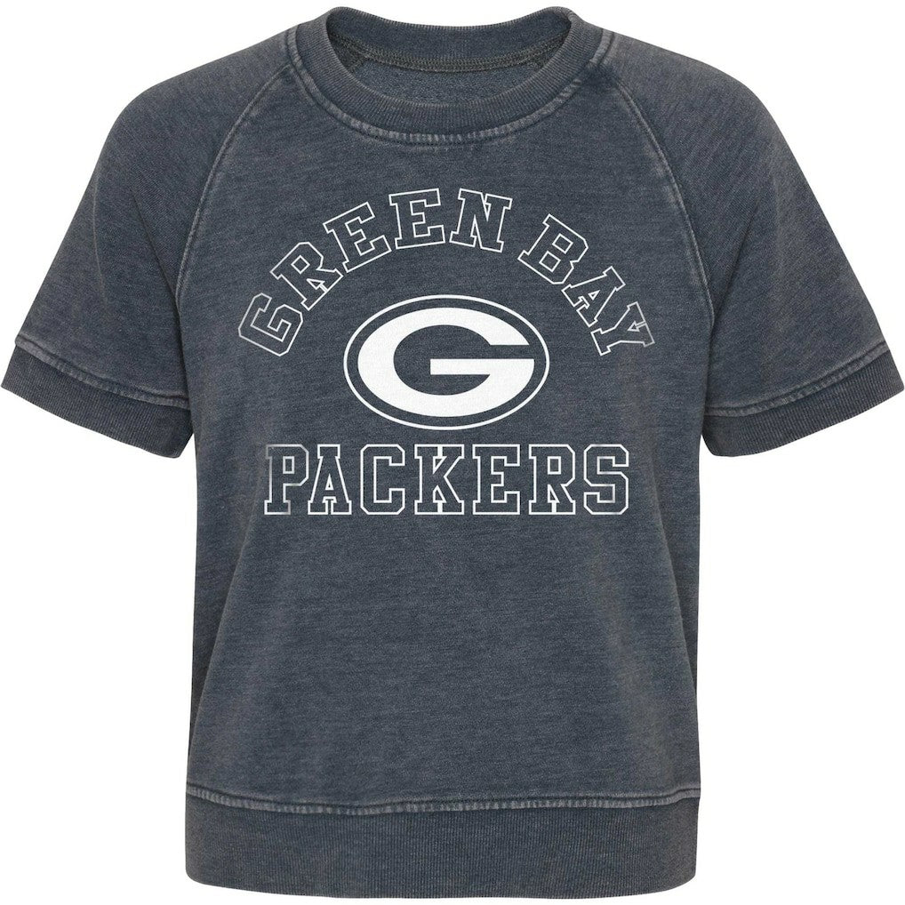 Green Bay Packers Girls Juniors Cheer Squad Raglan T-Shirt Heather Charcoal - NFL