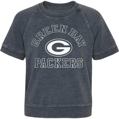 Green Bay Packers Girls Juniors Cheer Squad Raglan T-Shirt Heather Charcoal - NFL