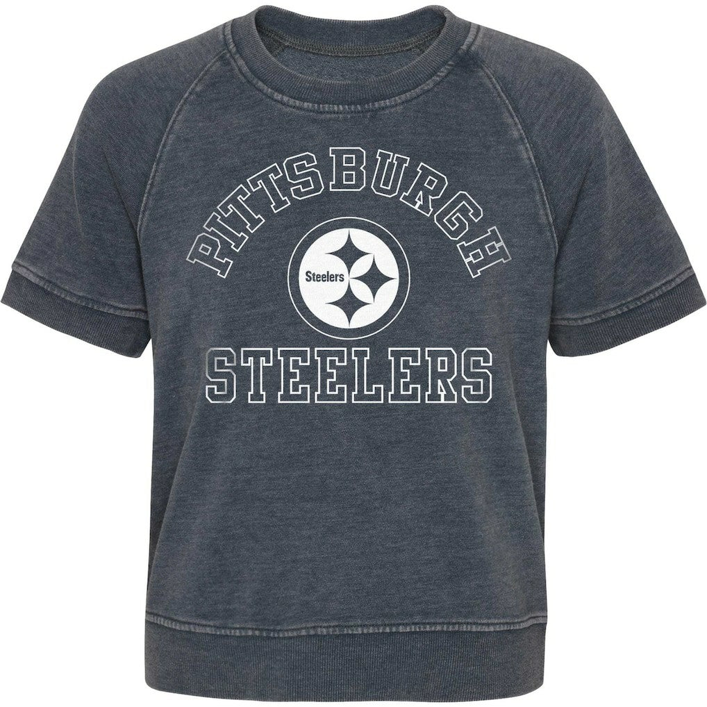 Pittsburgh Steelers Girls Juniors Cheer Squad Raglan T-Shirt Heather Charcoal - NFL
