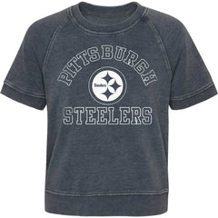 Pittsburgh Steelers Girls Juniors Cheer Squad Raglan T-Shirt Heather Charcoal - NFL
