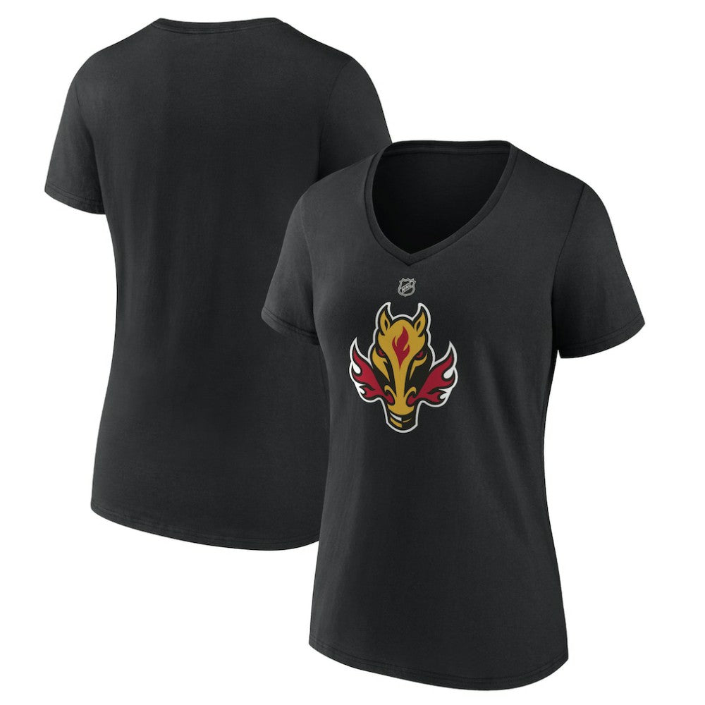 Calgary Flames - Women's Alternate Logo V-Neck T-Shirt Black