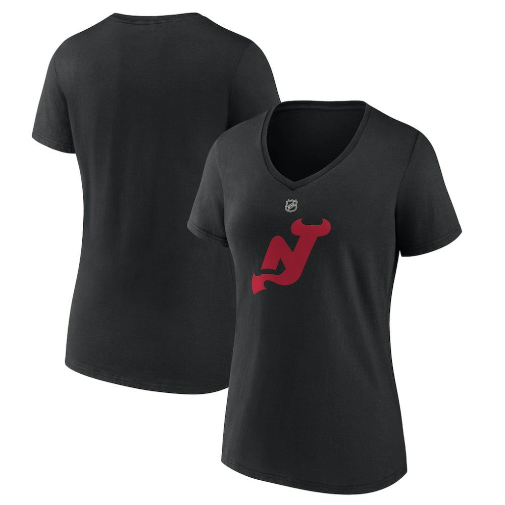 New Jersey Devils - Women's Alternate Logo V-Neck T-Shirt Black