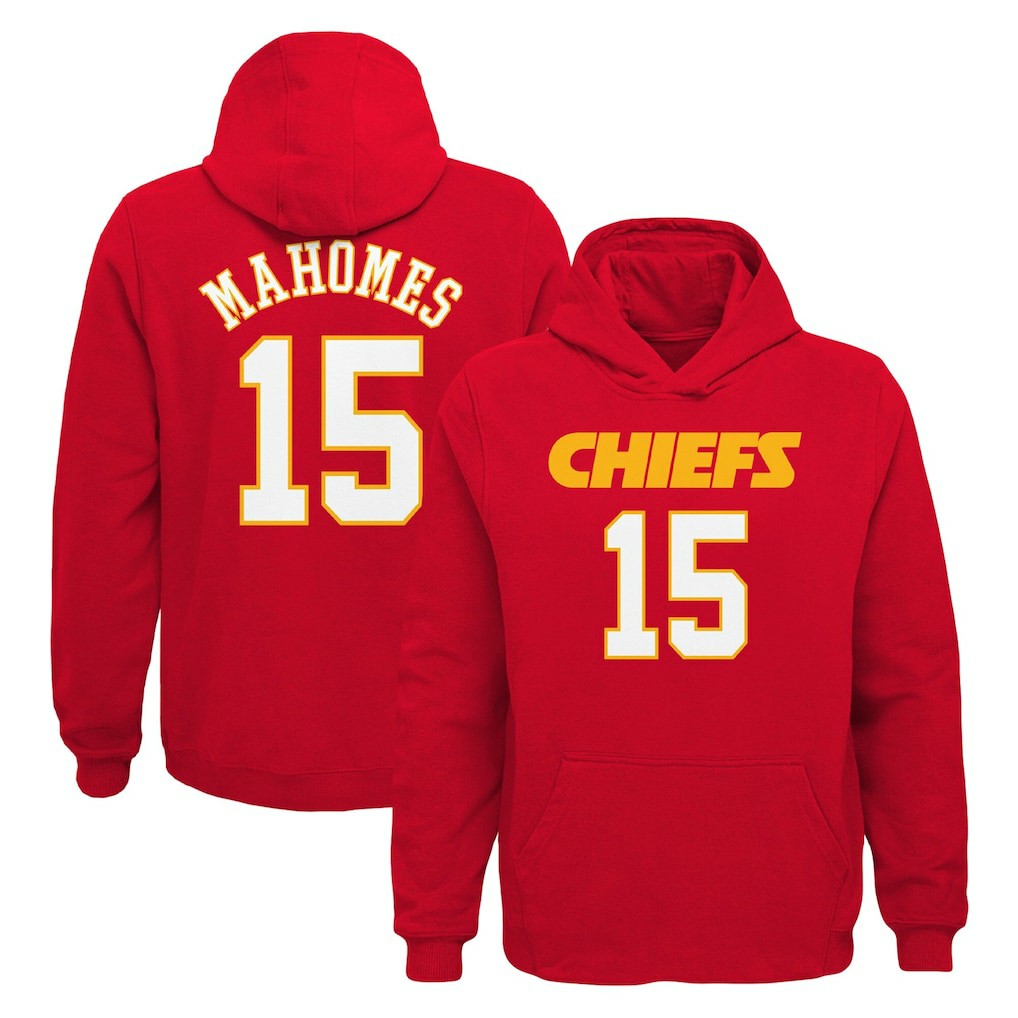 Patrick Mahomes Kansas City Chiefs Youth Mainliner Player Name & Number Pullover Hoodie Red - NFL