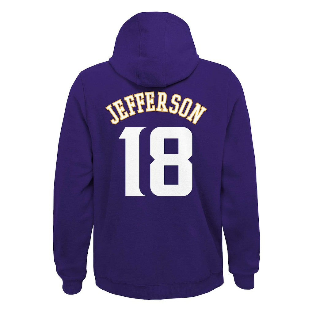 Justin Jefferson Minnesota Vikings Youth Mainliner Player Name & Number Pullover Hoodie Purple - NFL