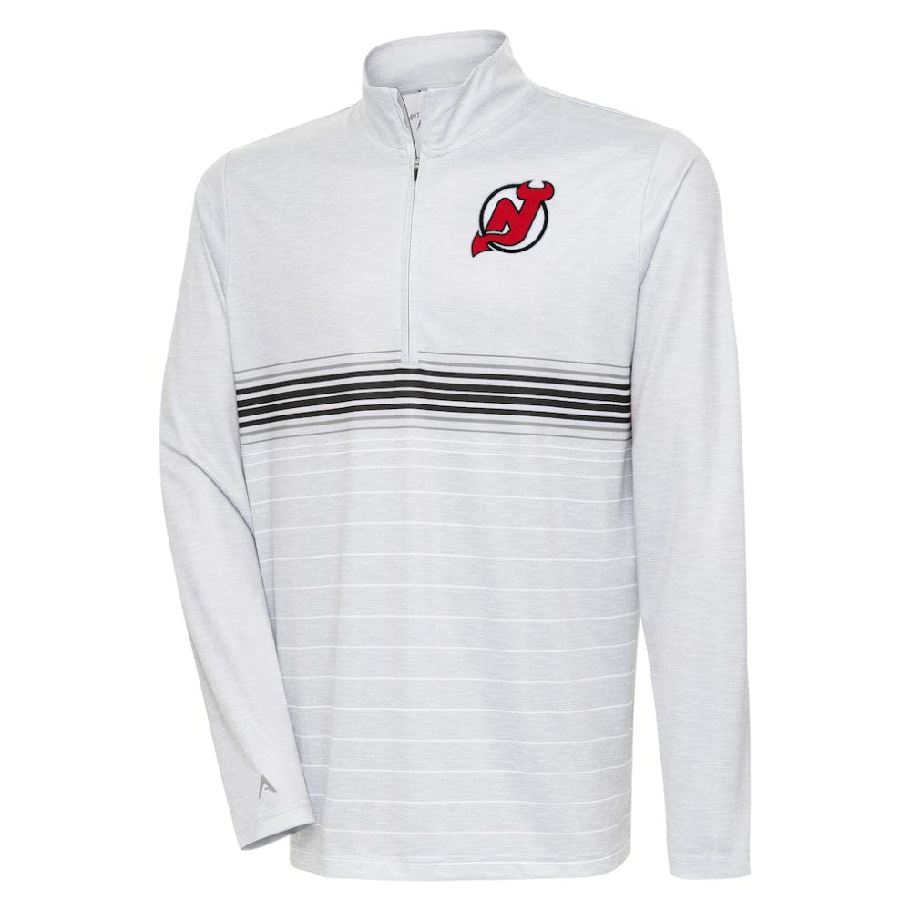 New Jersey Devils - Antigua Bullseye Quarter-Zip Pullover Top Heather Gray/Black