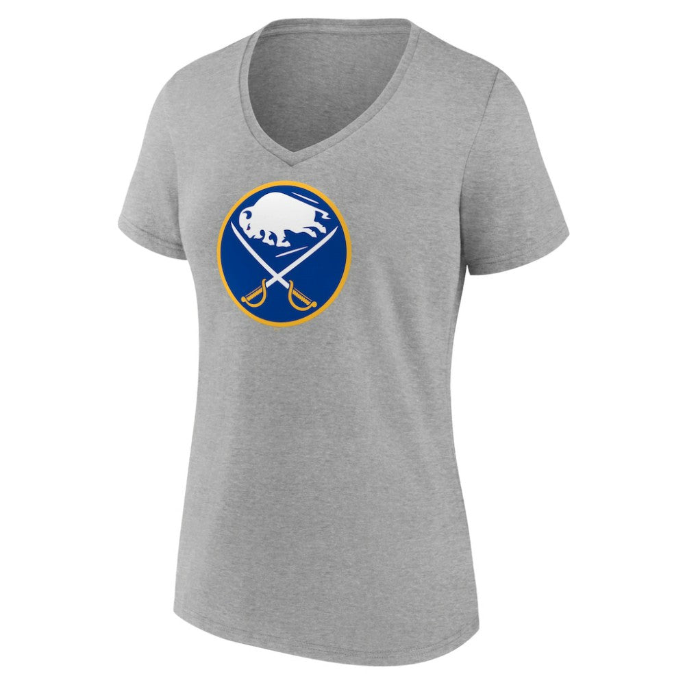 Buffalo Sabres - Women's Primary Logo Team V-Neck T-Shirt Heather Gray