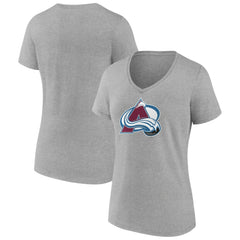 Colorado Avalanche - Women's Primary Logo Team V-Neck T-Shirt Heather Gray