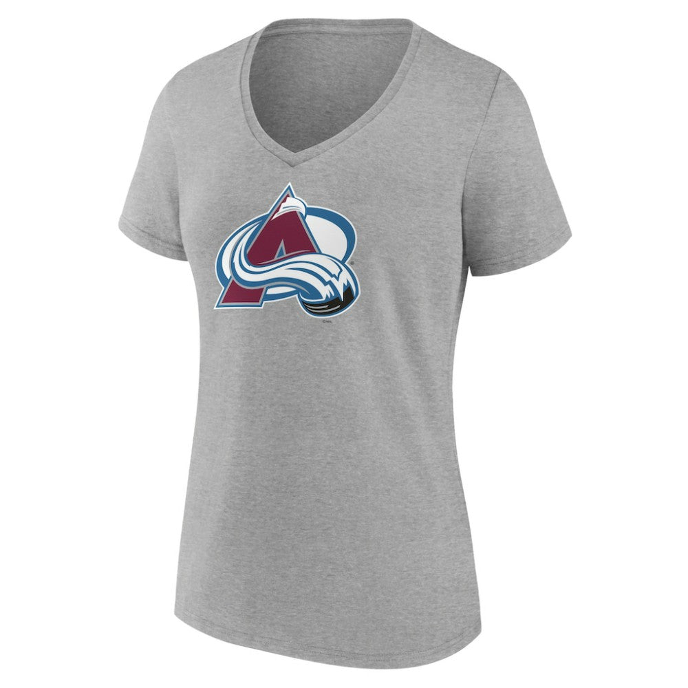 Colorado Avalanche - Women's Primary Logo Team V-Neck T-Shirt Heather Gray