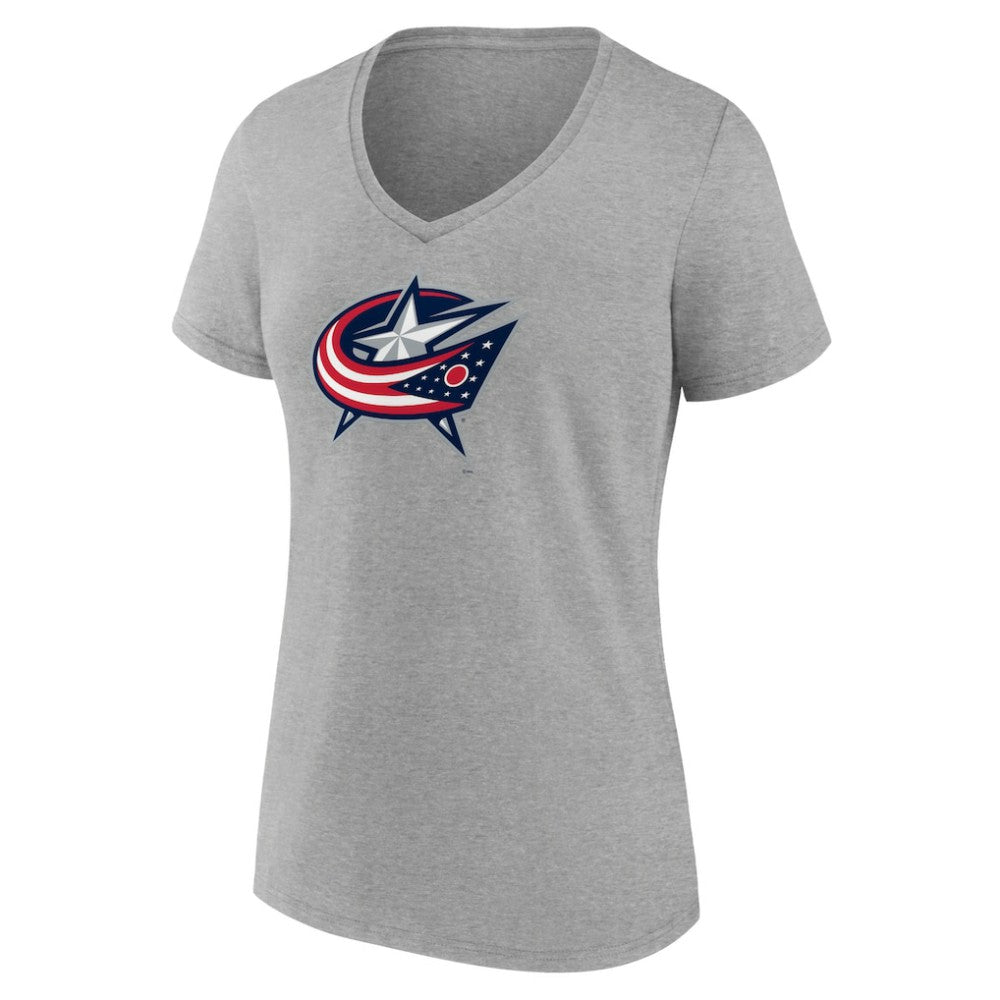 Columbus Blue Jackets - Women's Primary Logo Team V-Neck T-Shirt Heather Gray