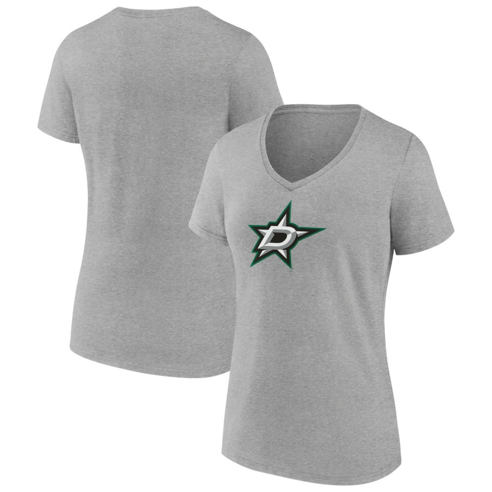 Dallas Stars - Women's Primary Logo Team V-Neck T-Shirt Heather Gray