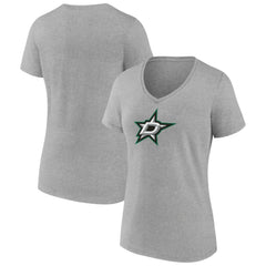 Dallas Stars - Women's Primary Logo Team V-Neck T-Shirt Heather Gray