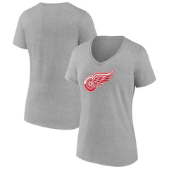 Detroit Red Wings - Women's Primary Logo Team V-Neck T-Shirt Heather Gray