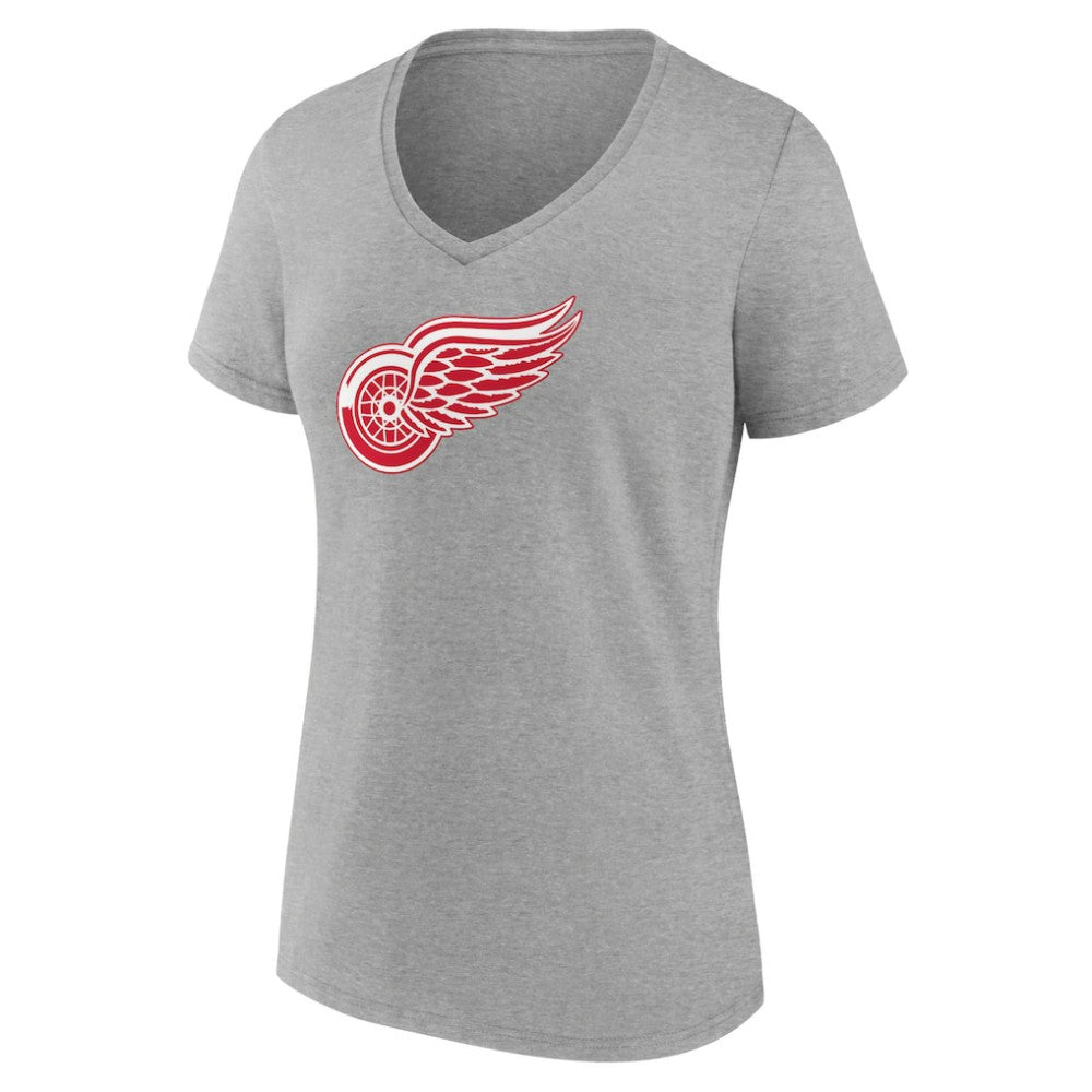 Detroit Red Wings - Women's Primary Logo Team V-Neck T-Shirt Heather Gray