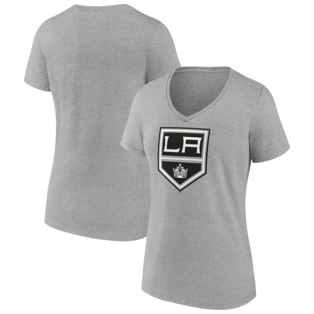 Los Angeles Kings - Women's Primary Logo Team V-Neck T-Shirt Heather Gray