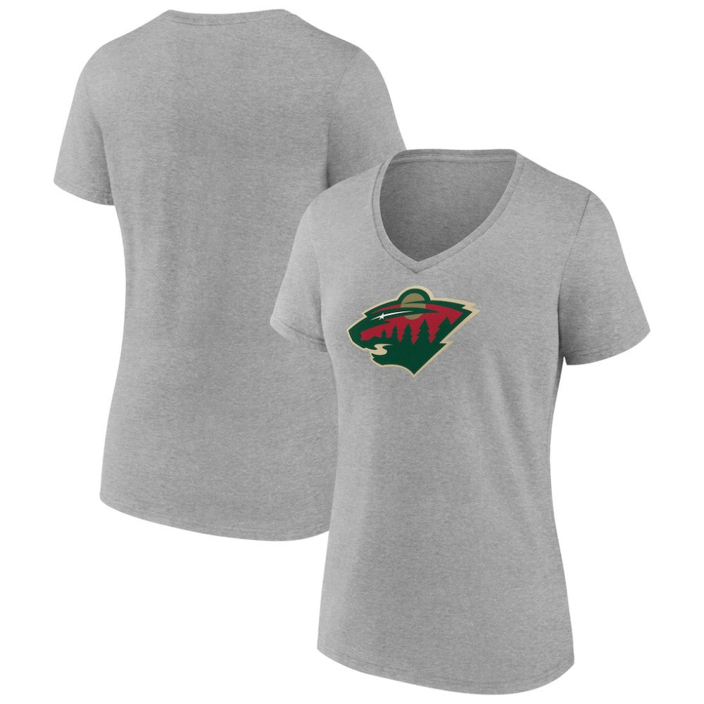 Minnesota Wild - Women's Primary Logo Team V-Neck T-Shirt Heather Gray